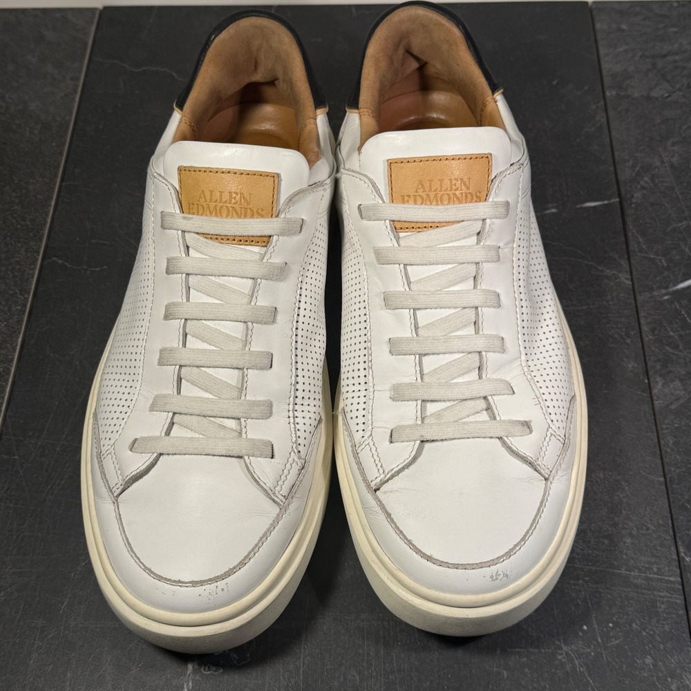 Mens Allen Edmonds Shoes | Size 8.5 | White Courtside Perforated Leather Sneaker